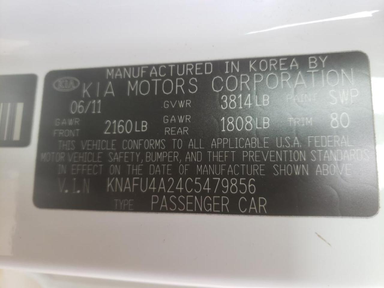 Photo 10 from auction – 2012 KIA FORTE EX with VIN KNAFU4A24C5479856