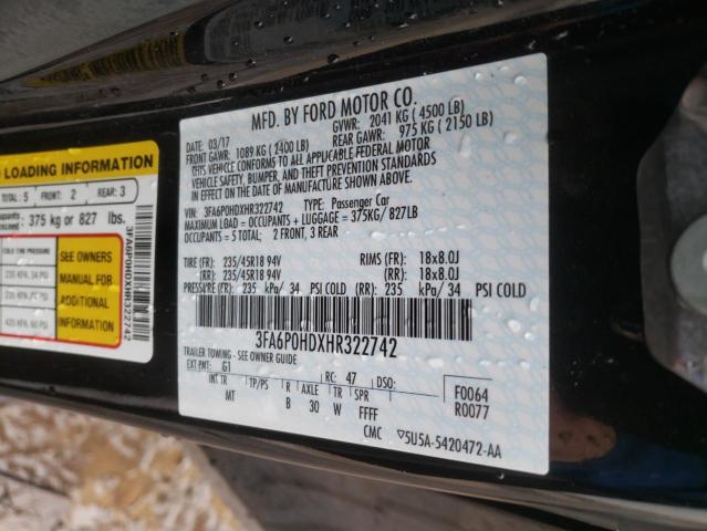 Photo 10 from auction – 2017 FORD FUSION SE with VIN 3FA6P0HDXHR322742