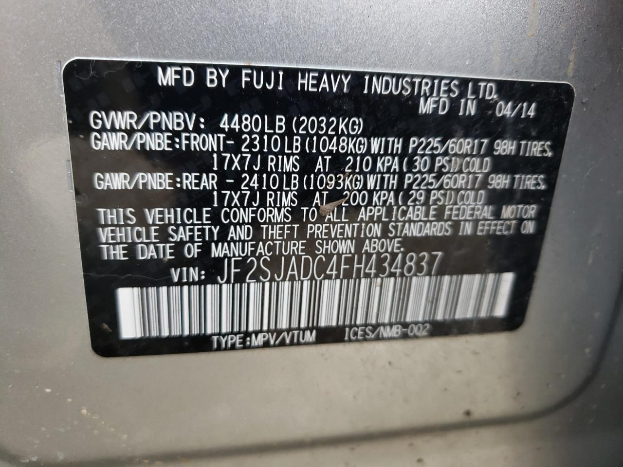 Photo 10 from auction – 2015 SUBARU FORESTER 2 with VIN JF2SJADC4FH434837