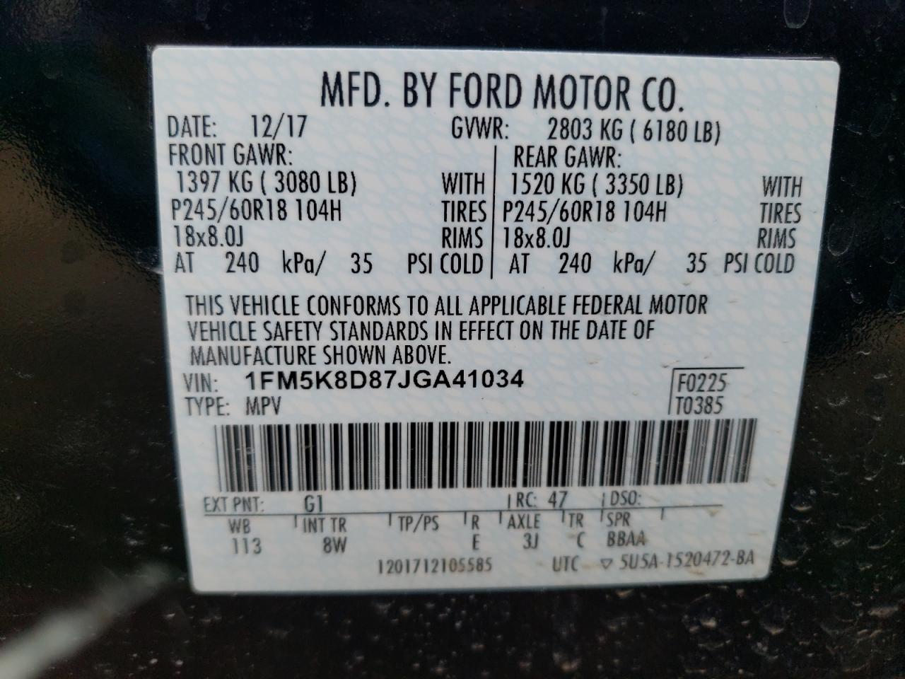 Photo 10 from auction – 2018 FORD EXPLORER X with VIN 1FM5K8D87JGA41034