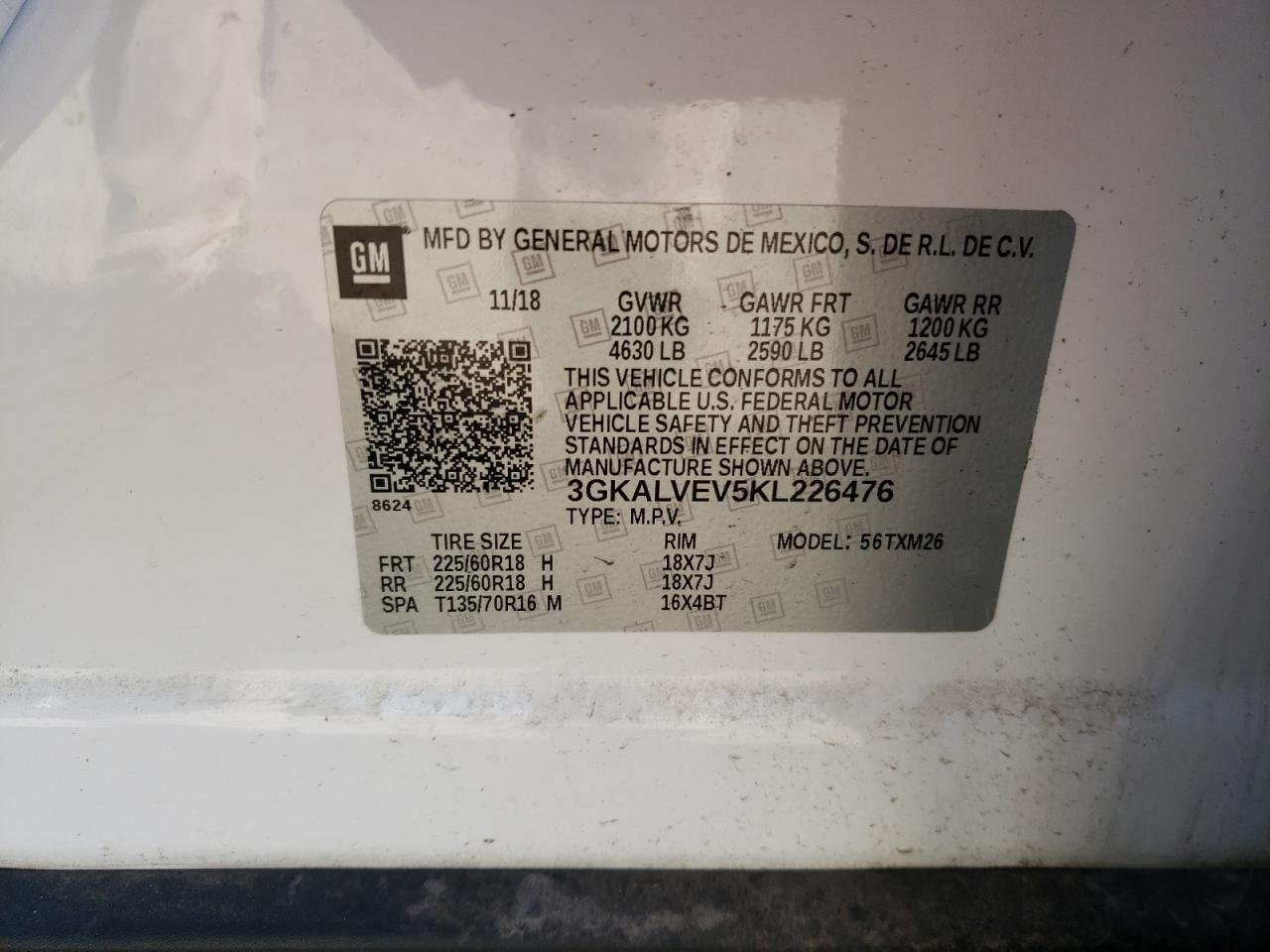 Photo 10 from auction – 2019 GMC TERRAIN SL with VIN 3GKALVEV5KL226476