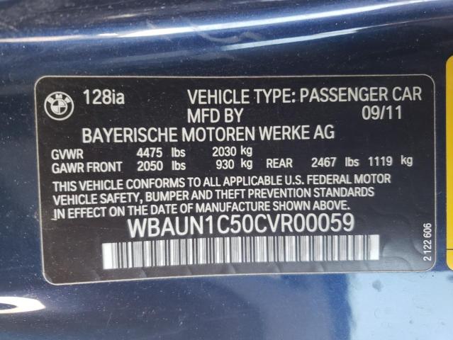 Photo 10 from auction – 2012 BMW 128 I with VIN WBAUN1C50CVR00059