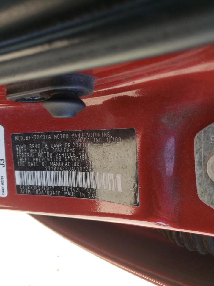 Photo 10 from auction – 2010 TOYOTA COROLLA BA with VIN 2T1BU4EE0AC287792
