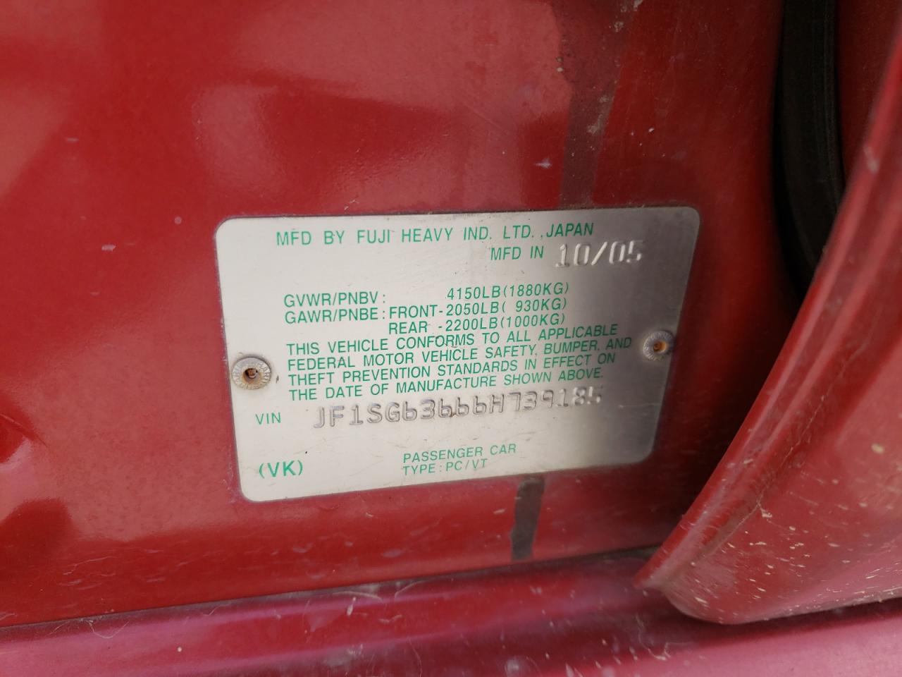 Photo 10 from auction – 2006 SUBARU FORESTER 2 with VIN JF1SG63666H739185