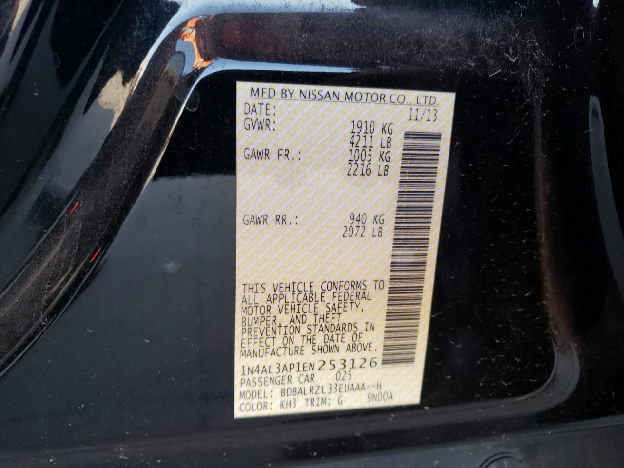 Zdjęcie 10 z aukcji – 2014 NISSAN ALTIMA 2.5 z VIN 1N4AL3AP1EN253126