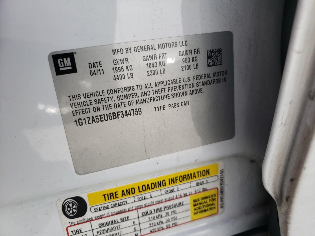 Photo 10 from auction – 2011 CHEVROLET MALIBU LS with VIN 1G1ZA5EU6BF344759