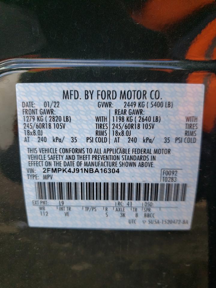 Photo 10 from auction – 2022 FORD EDGE SEL with VIN 2FMPK4J91NBA16304