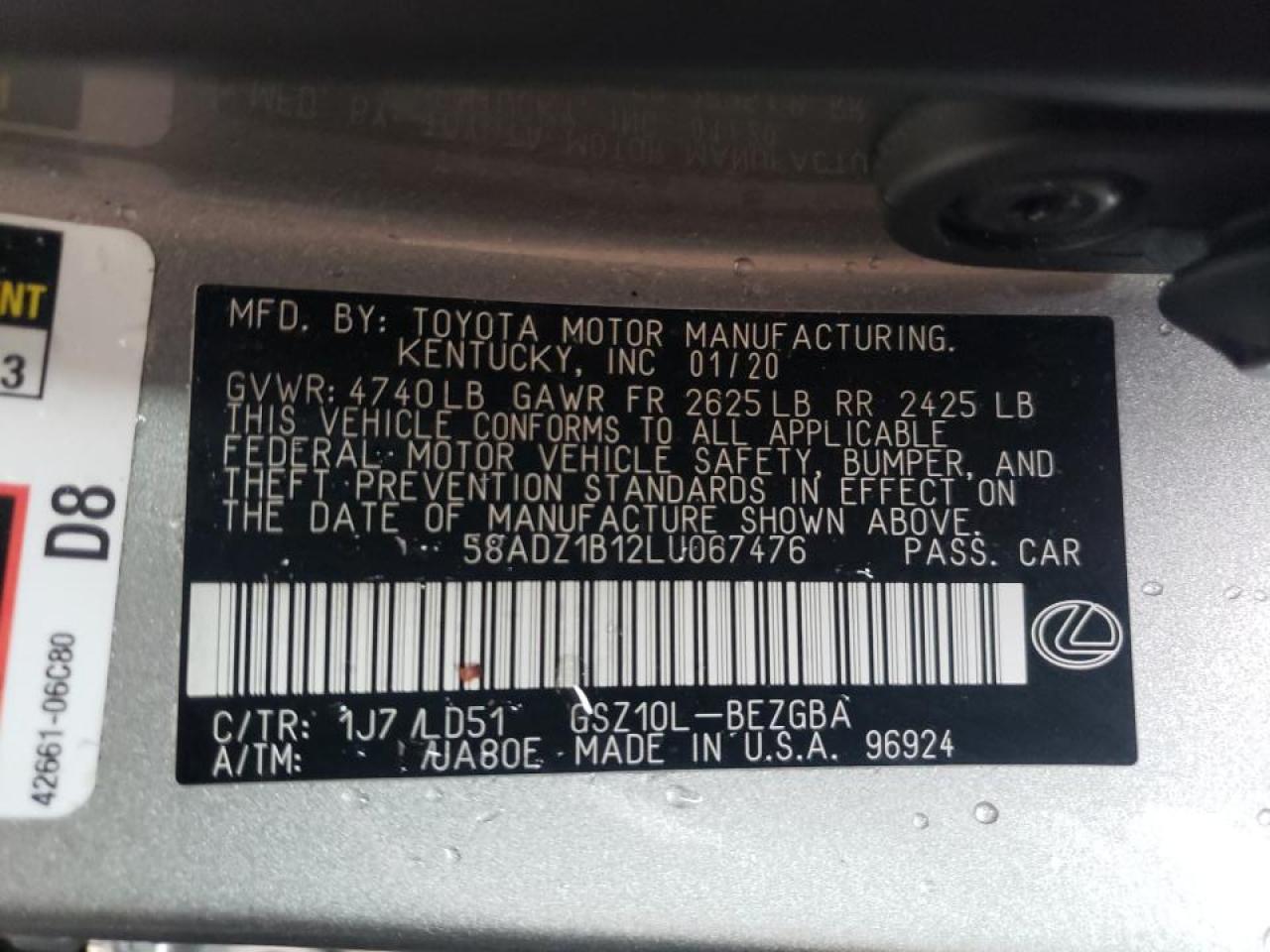 Photo 10 from auction – 2020 LEXUS ES 350 with VIN 58ADZ1B12LU067476