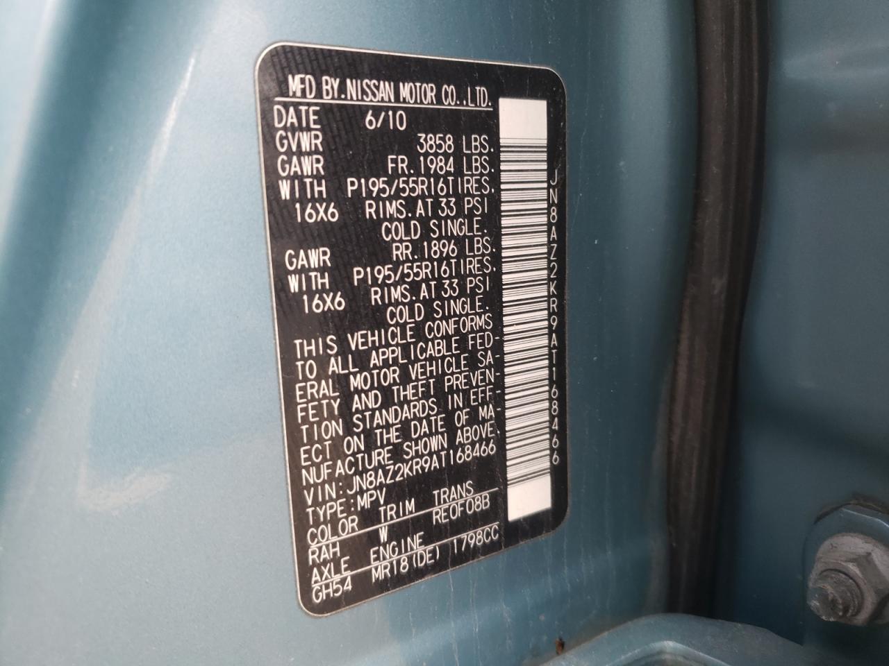 Photo 10 from auction – 2010 NISSAN CUBE BASE with VIN JN8AZ2KR9AT168466