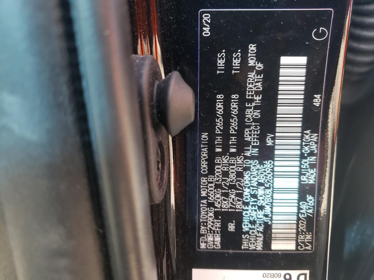Photo 10 from auction – 2020 LEXUS GX 460 PRE with VIN JTJAM7BX8L5260985