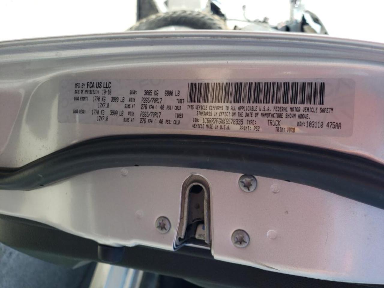 Photo 10 from auction – 2019 RAM 1500 CLASS with VIN 1C6RR7FGXKS578339