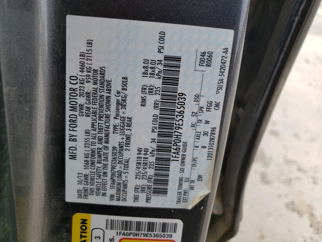 Photo 10 from auction – 2014 FORD FUSION SE with VIN 1FA6P0H79E5365039