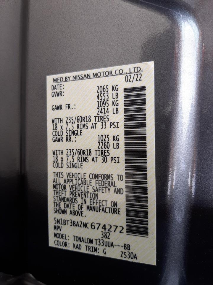 Photo 10 from auction – 2022 NISSAN ROGUE with VIN 5N1BT3BA2NC674272