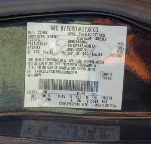Photo 10 from auction – 2005 FORD EXPLORER X with VIN 1FMZU73K85UB00019