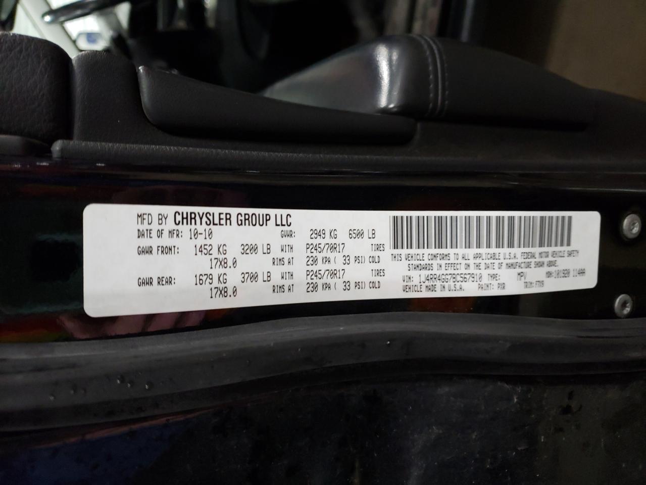 Photo 10 from auction – 2011 JEEP GRAND CHER with VIN 1J4RR4GG7BC567910