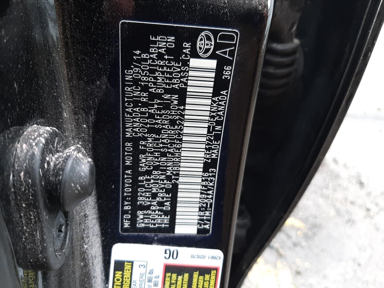 Photo 10 from auction – 2015 TOYOTA COROLLA with VIN 2T1BURHE6FC252724