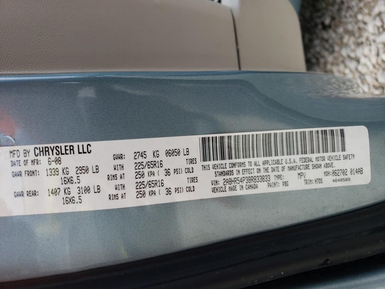 Photo 10 from auction – 2008 CHRYSLER TOWN & COU with VIN 2A8HR54P38R833833