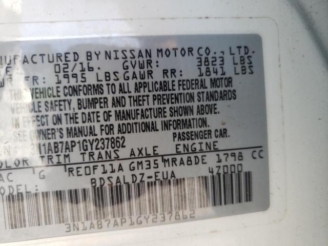 Photo 10 from auction – 2016 NISSAN SENTRA S with VIN 3N1AB7AP1GY237862