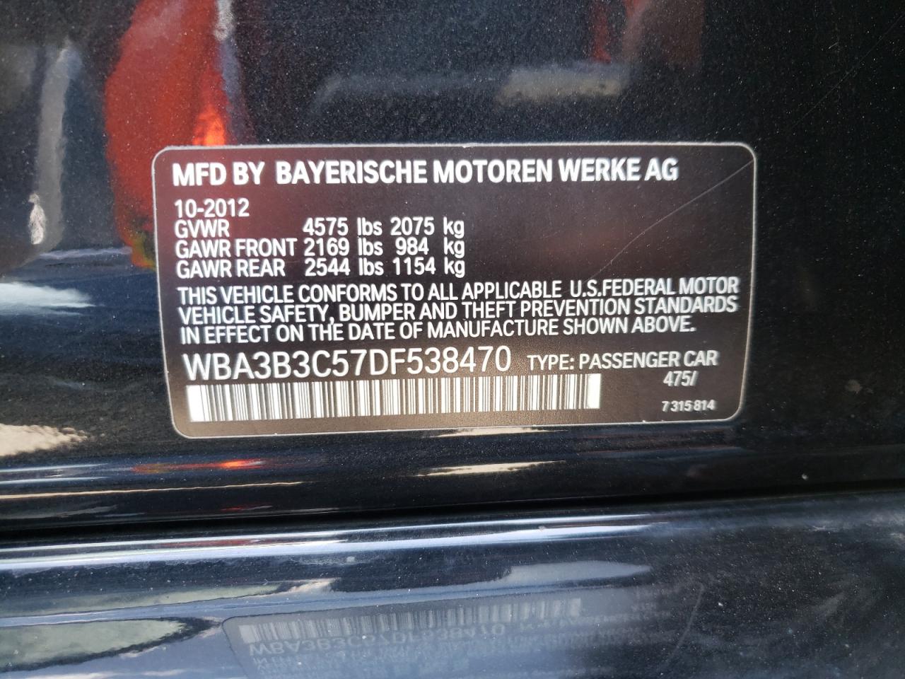 Photo 10 from auction – 2013 BMW 328 XI with VIN WBA3B3C57DF538470