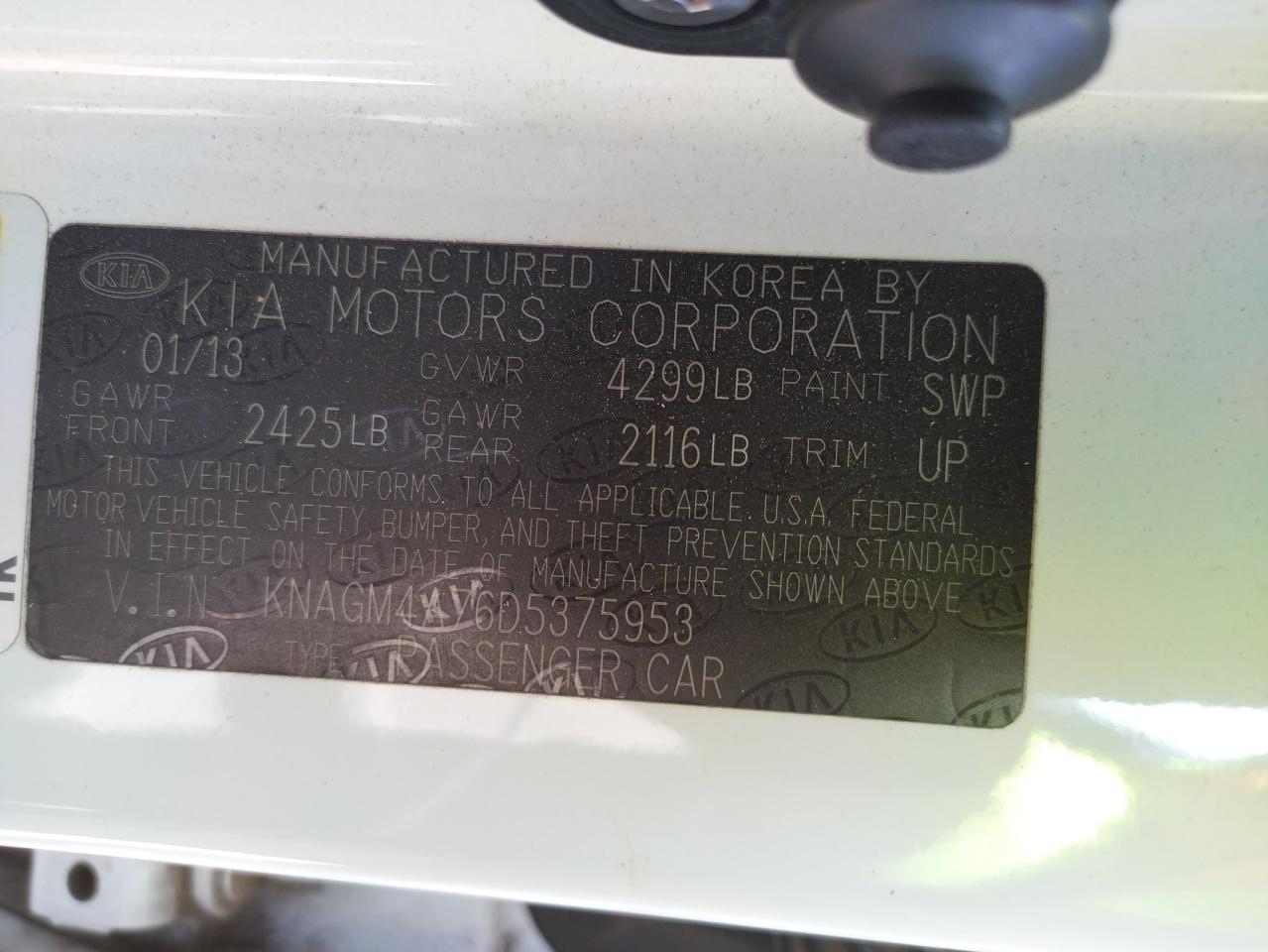 Photo 10 from auction – 2013 KIA OPTIMA LX with VIN KNAGM4A76D5375953
