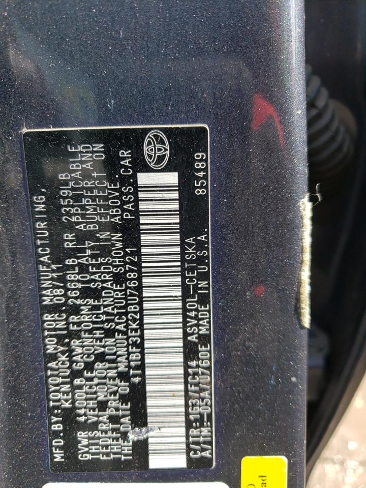 Photo 10 from auction – 2011 TOYOTA CAMRY BASE with VIN 4T1BF3EK2BU768721
