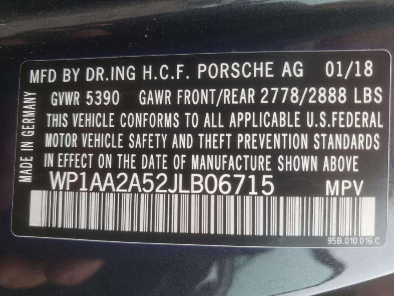 Photo 10 from auction – 2018 PORSCHE MACAN with VIN WP1AA2A52JLB06715
