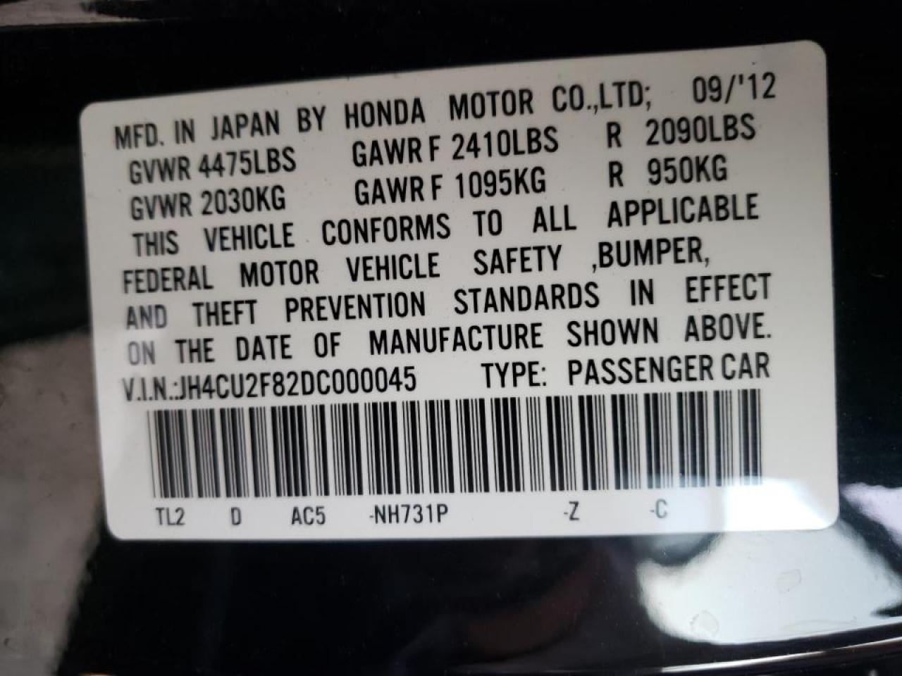 Photo 20 from auction – 2013 ACURA TSX SE with VIN JH4CU2F82DC000045