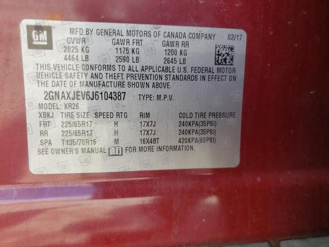 Photo 10 from auction – 2018 CHEVROLET EQUINOX LT with VIN 2GNAXJEV6J6104387