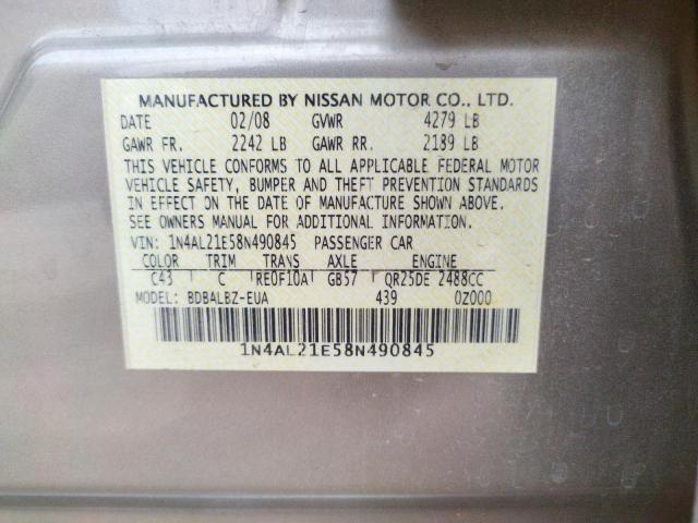 Photo 10 from auction – 2008 NISSAN ALTIMA 2.5 with VIN 1N4AL21E58N490845