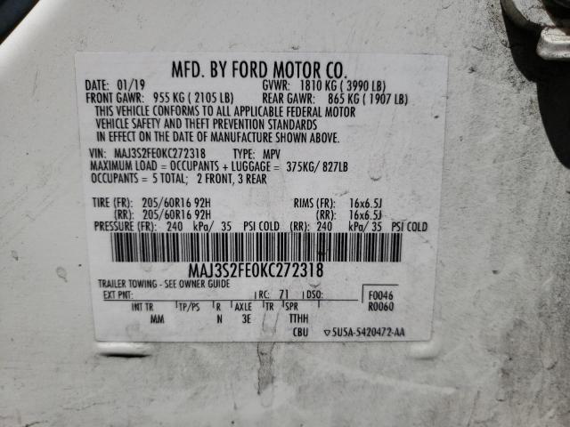 Photo 10 from auction – 2019 FORD ECOSPORT S with VIN MAJ3S2FE0KC272318