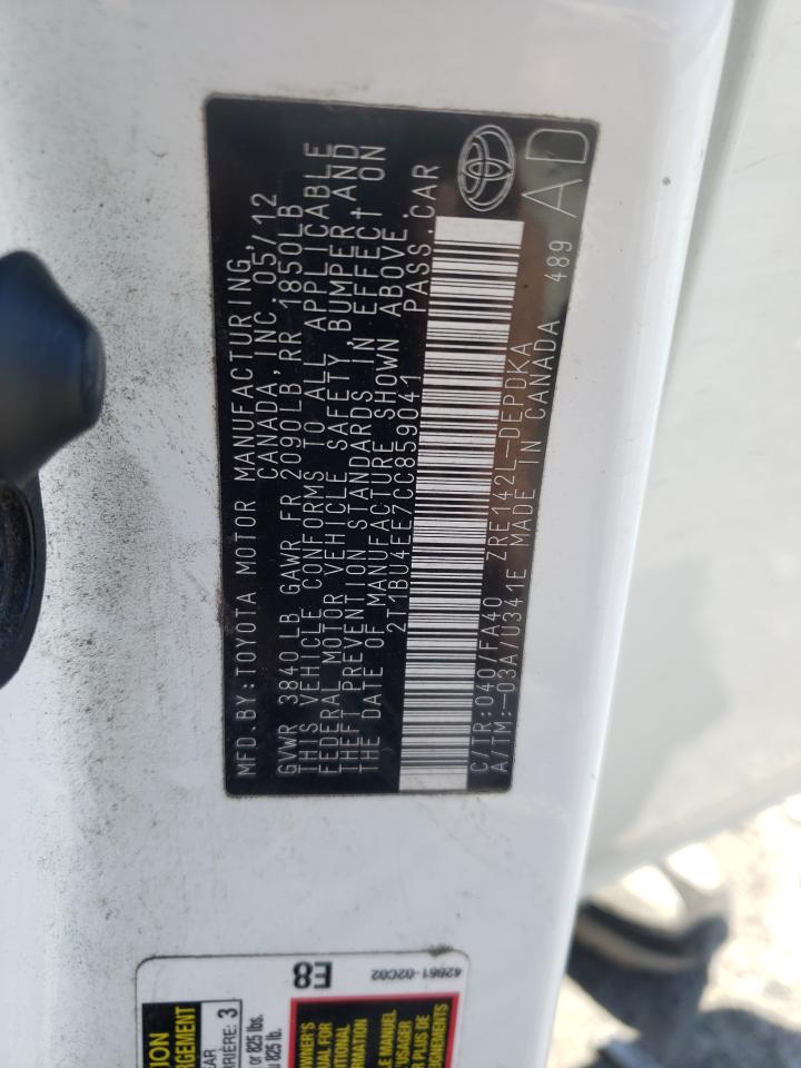 Photo 10 from auction – 2012 TOYOTA COROLLA BA with VIN 2T1BU4EE7CC859041