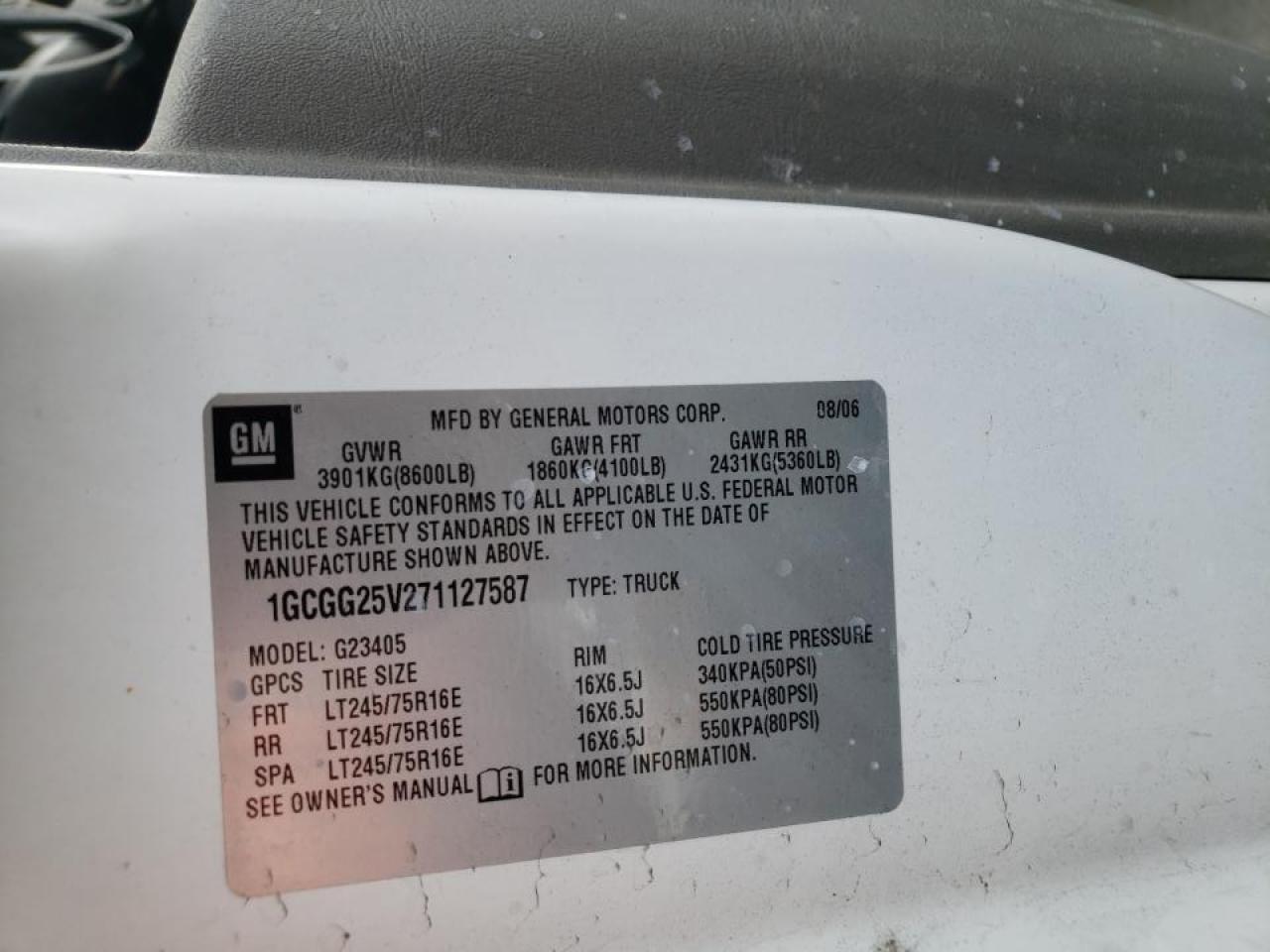 Photo 10 from auction – 2007 CHEVROLET EXPRESS G2 with VIN 1GCGG25V271127587