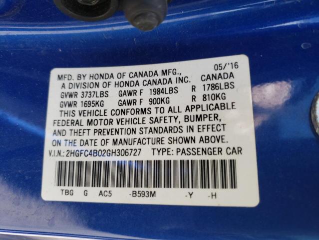 Photo 10 from auction – 2016 HONDA CIVIC LX with VIN 2HGFC4B02GH306727