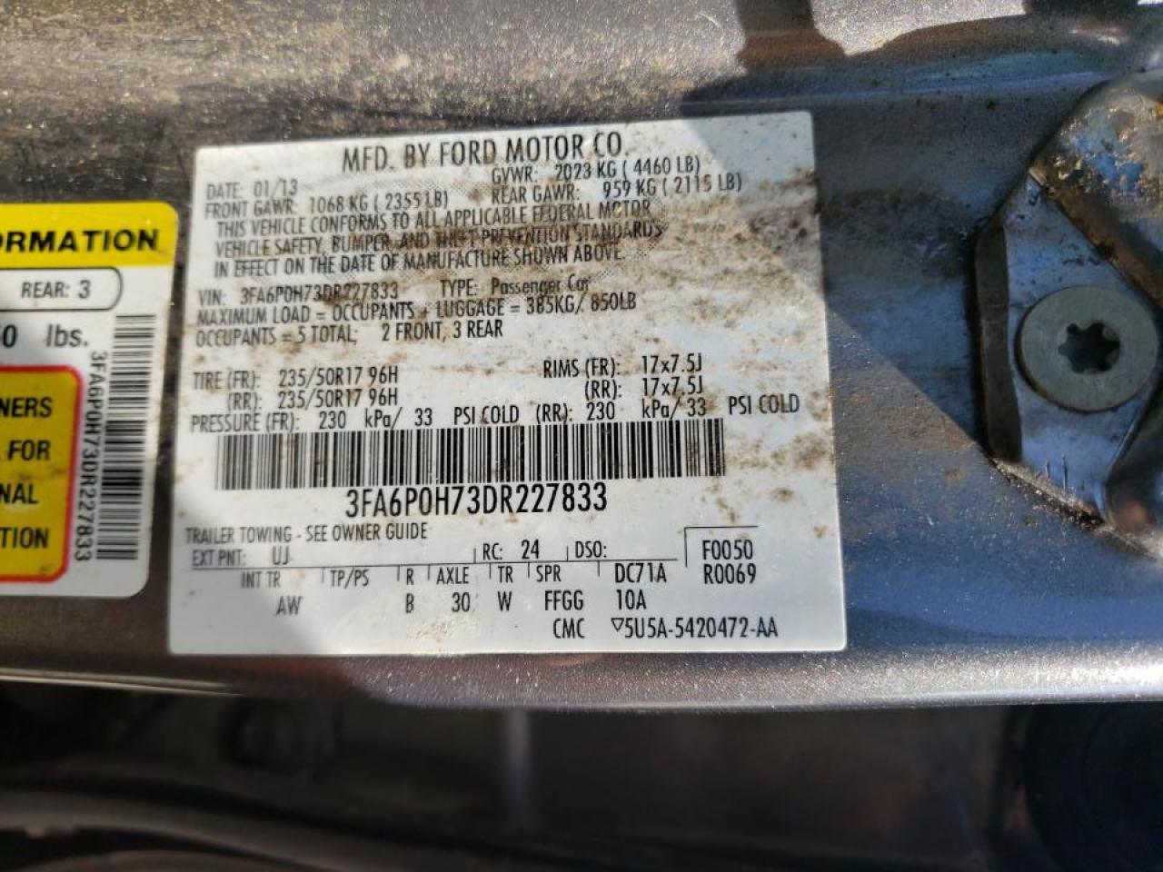 Photo 10 from auction – 2013 FORD FUSION SE with VIN 3FA6P0H73DR227833