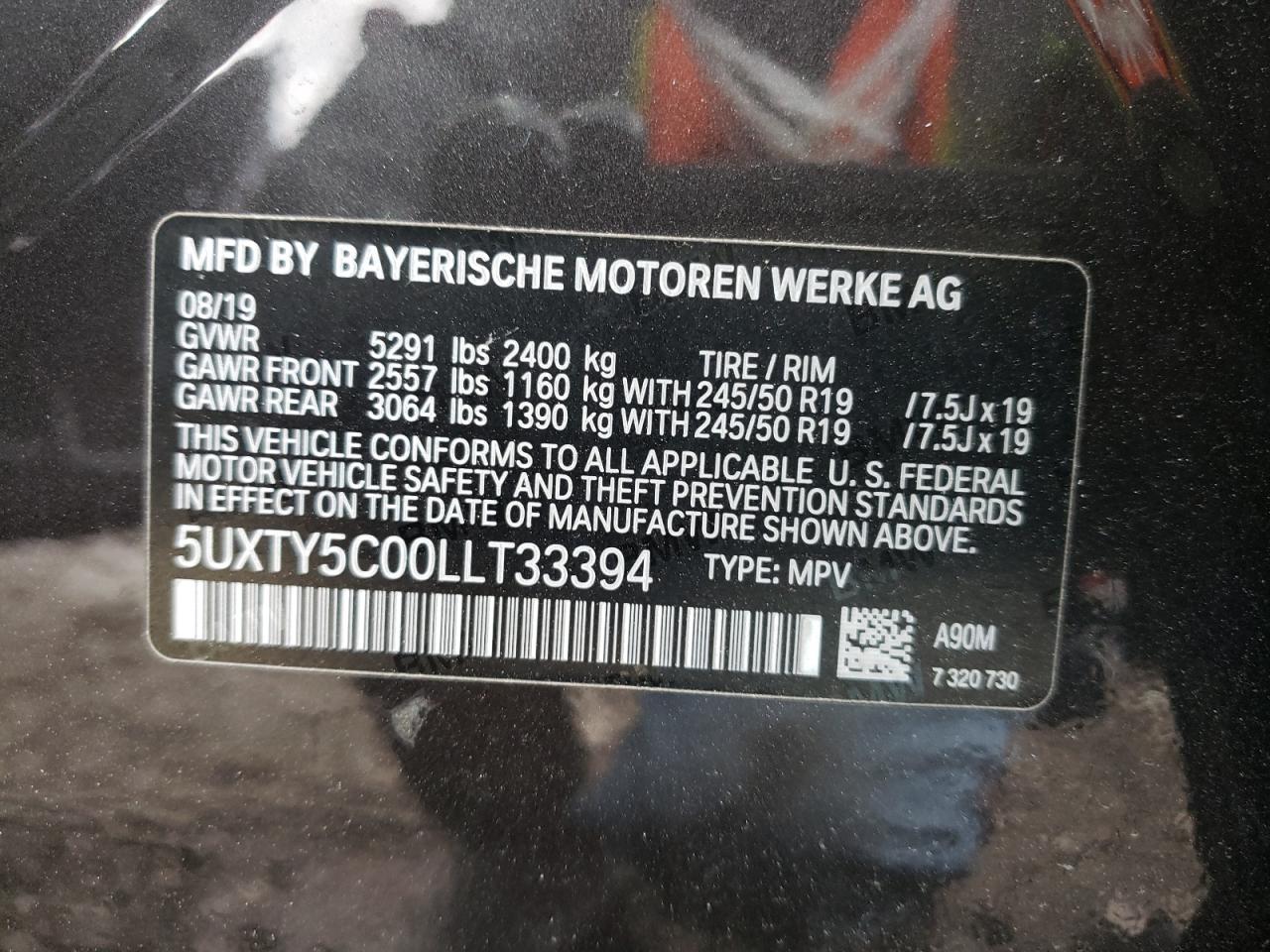 Photo 10 from auction – 2020 BMW X3 XDRIVE3 with VIN 5UXTY5C00LLT33394