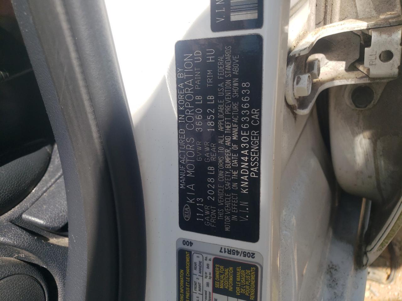 Photo 10 from auction – 2014 KIA RIO EX with VIN KNADN4A30E6336638