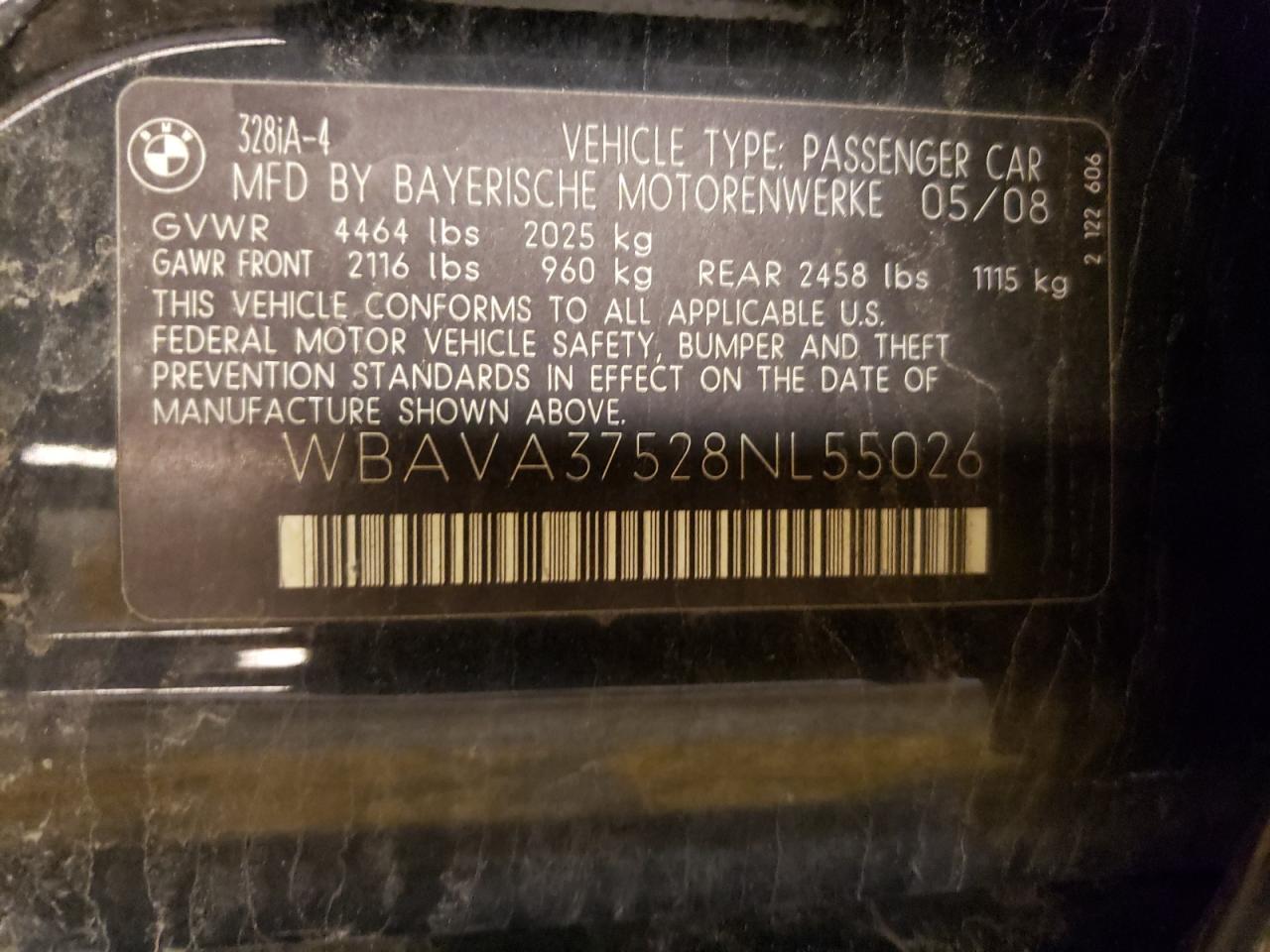 Photo 10 from auction – 2008 BMW 328 I with VIN WBAVA37528NL55026
