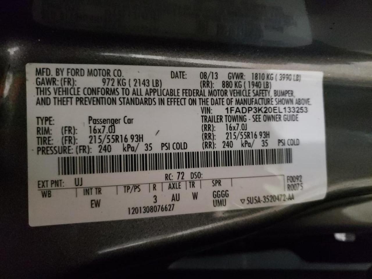 Foto 10 de la subasta – 2014 FORD FOCUS SE con VIN 1FADP3K20EL133253