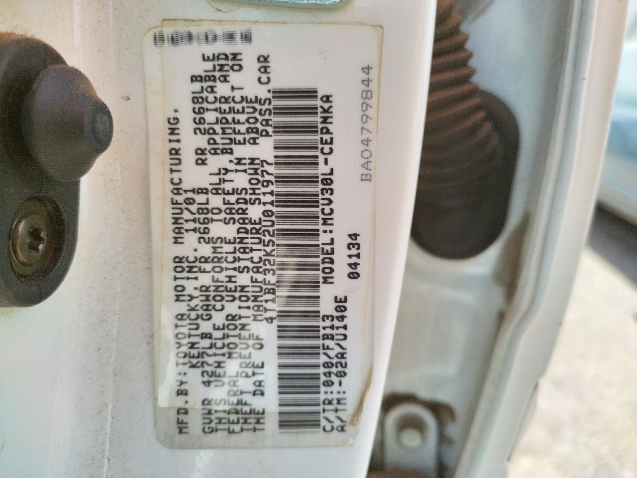Photo 10 from auction – 2002 TOYOTA CAMRY LE with VIN 4T1BF32K52U011977