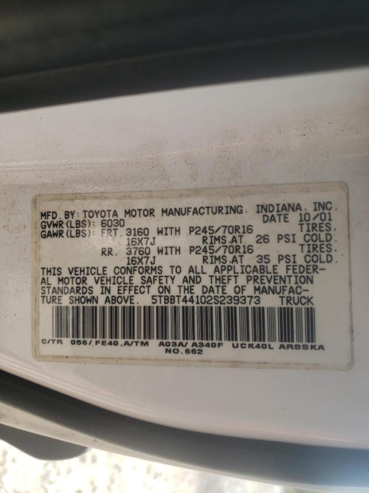 Photo 10 from auction – 2002 TOYOTA TUNDRA ACC with VIN 5TBBT44102S239373
