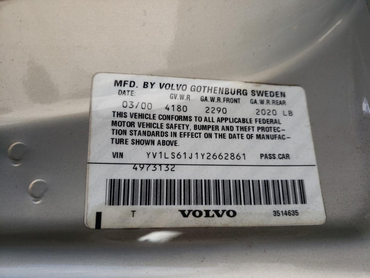 Photo 11 from auction – 2000 VOLVO S70 BASE with VIN YV1LS61J1Y2662861