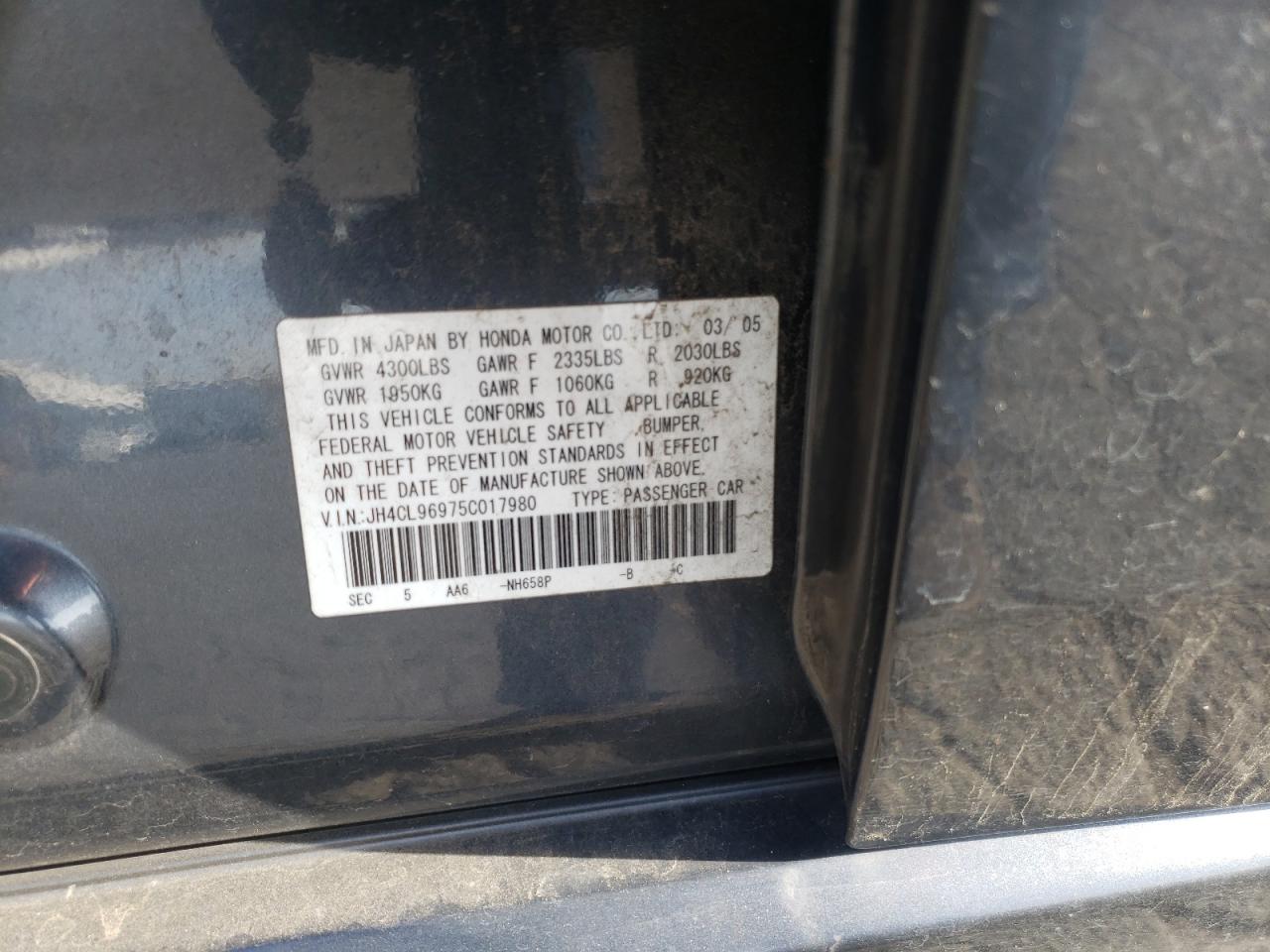 Photo 10 from auction – 2005 ACURA TSX with VIN JH4CL96975C017980