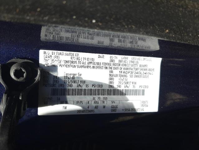 Photo 10 from auction – 2016 FORD FOCUS SE with VIN 1FADP3F24GL340595