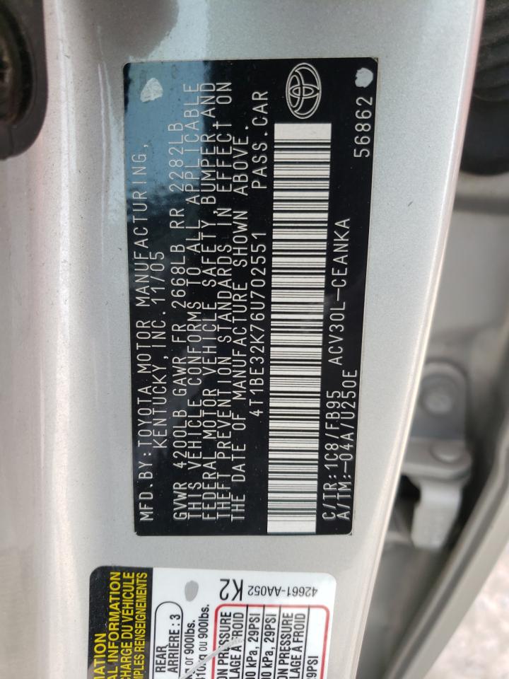 Photo 10 from auction – 2006 TOYOTA CAMRY with VIN 4T1BE32K76U702551