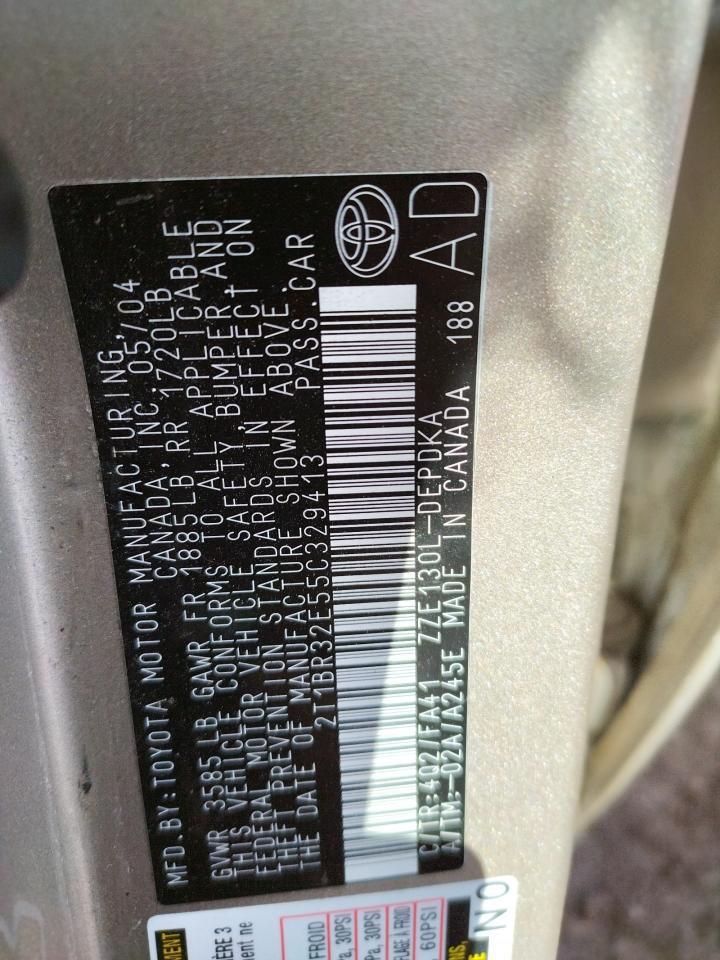 Photo 10 from auction – 2005 TOYOTA COROLLA CE with VIN 2T1BR32E55C329413