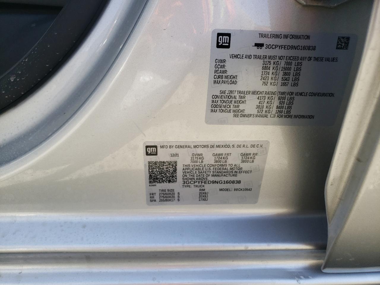 Photo 10 from auction – 2022 CHEVROLET silverado with VIN 3GCPYFED9NG160838