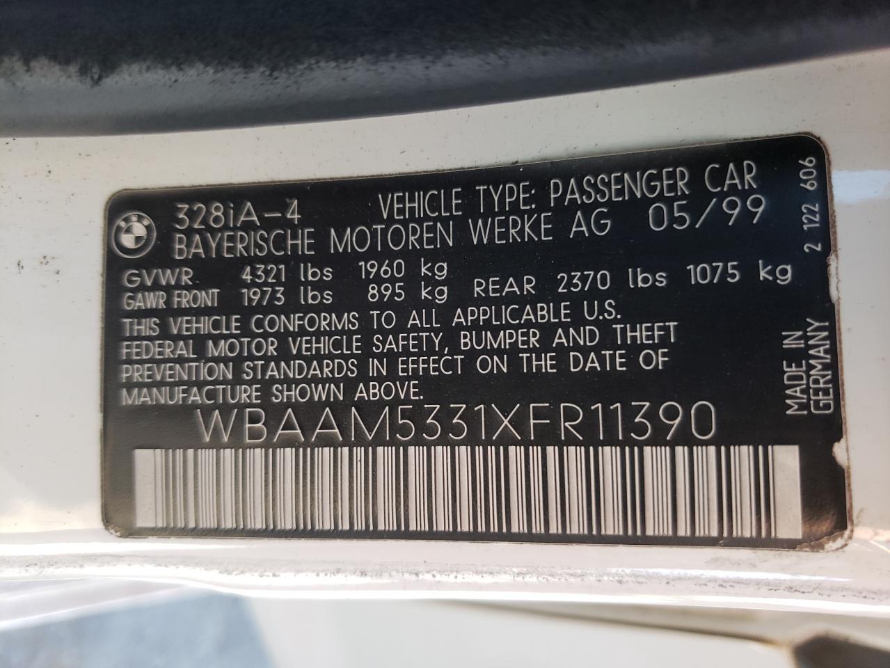 Photo 10 from auction – 1999 BMW 328 I AUTO with VIN WBAAM5331XFR11390