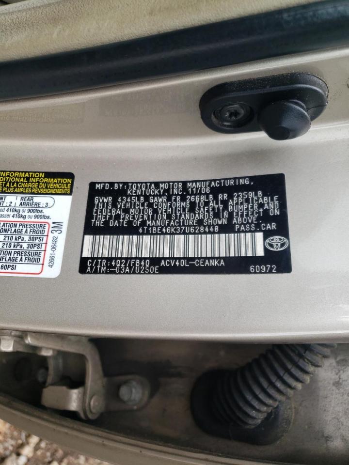 Photo 10 from auction – 2007 TOYOTA CAMRY CE with VIN 4T1BE46K37U628448