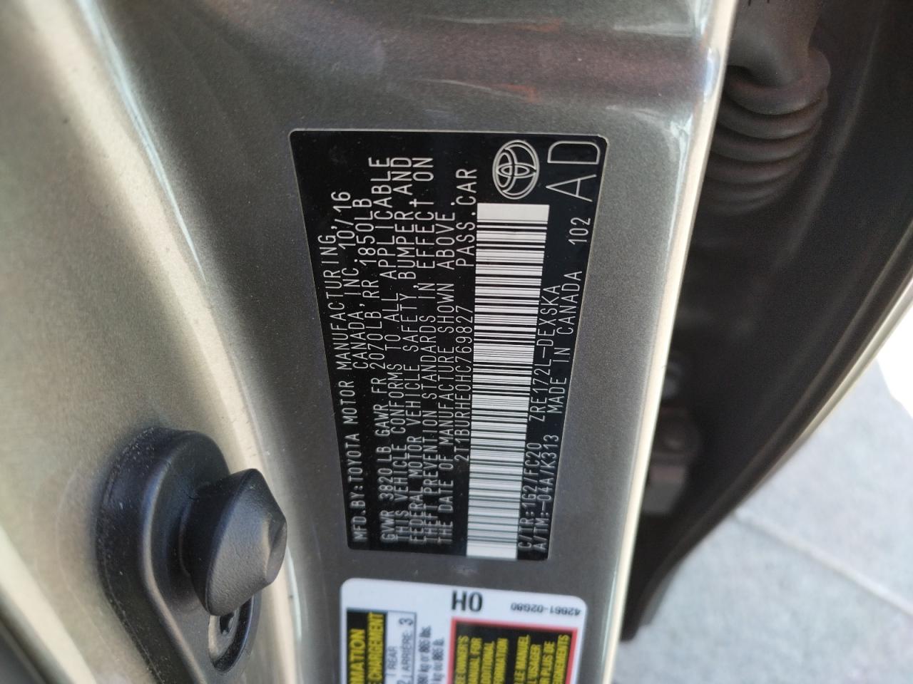 Photo 10 from auction – 2017 TOYOTA COROLLA L with VIN 2T1BURHE0HC769827