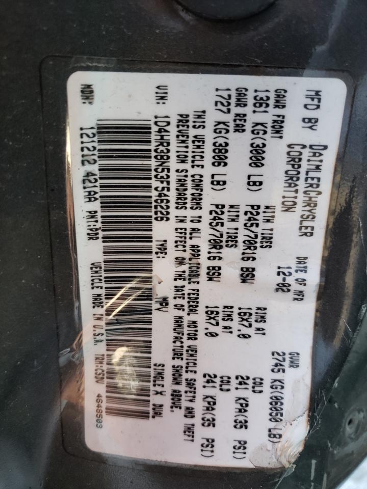Photo 10 from auction – 2003 DODGE DURANGO SP with VIN 1D4HR38N53F546226